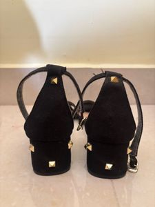 Elegant Black Block Heel Sandals with Gold Stud