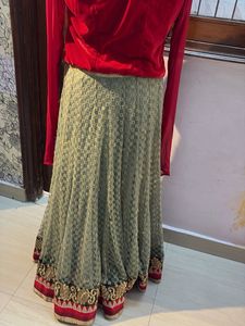 Red Top &amp; Embroidered Skirt Set
