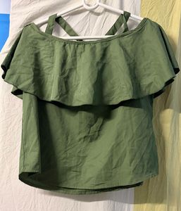 Olive Green Ruffle Top
