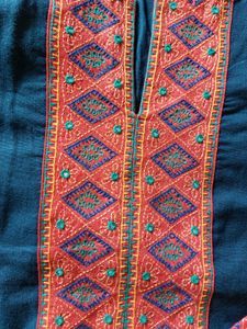 Blue Handloom Kurta With Embroidered Effects