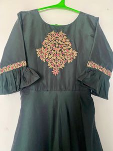 Olive Green Long Frock Along With Dupatta