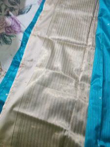 Teal Blue Saree with Gold Border