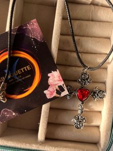 Rose Cross Heart Pendant Necklace
