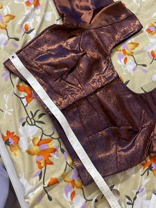 Navy Blue &amp; Gold Copper Mix Sari With Blouse