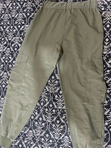 Zara- Linen Jogger Trousers Green | Size-medium