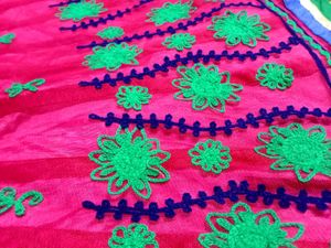Pink &amp; Green Embroidered Kurta for girls