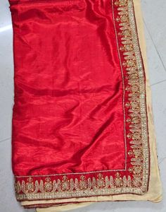 Beautiful Red Cream Silk Saree
