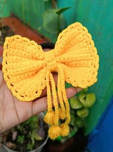 Crochet Bow Hair Tie - Handmade Yellow Accessory
