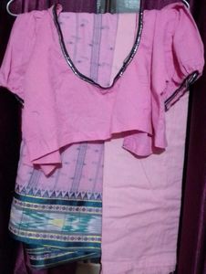 Elegant Pink Cotton Saree