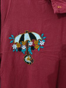 Maroon Embroidered Kaftan Dress