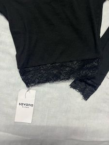 Lace Trim Long Sleeve Top