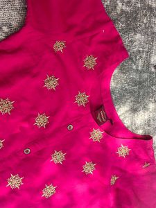 A Pink Top With Gold Floral Thread Work