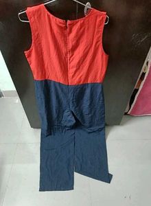 Eyelet Red &amp; Navy ruffled jumpsuit