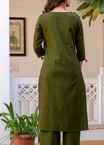 Olive Green Embroidered Kurta Set