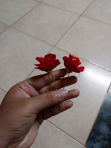 Artificial Bun With Two Red Flowers