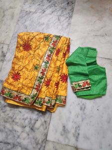 embroidery work saree with ready made blouse