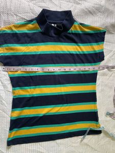 Retro Vibe Navy Striped High-Neck T-Shirt