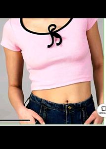 Shein Pink Tie-Front Crop Top