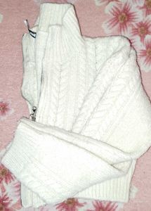 Cream Cable Knit Zip-Up Sweater