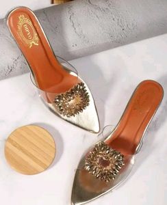 Elegant Clear Heel Rhinestone Slides