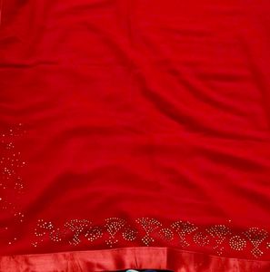 Elegant Red Saree with stitched patch work blouse