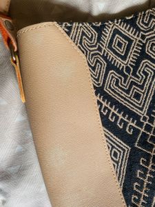 Tan &amp; Tribal Pattern Crossbody with Orange Strap