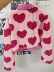 Heart Print Fuzzy Cardigan