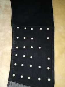 Black Beaded Ankle Jeans