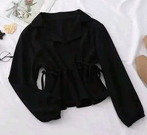 Black Trendy Top With Adjustable Strings.