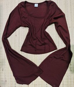 Coffee Brown Ribbed Long Sleeve Top