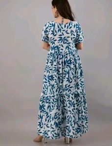 Blue Floral Print Anarkali Kurti