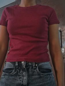 Zudio Maroon Ribbed Top