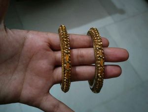 3 Pairs Sparkling Gold Bangles - Set of Two