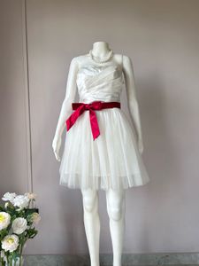 White Short Gown With Red Bow Tie