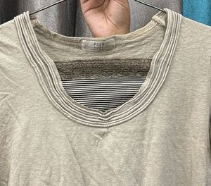 Cloud Grey T-Shirt With Lace Neck