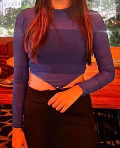 Blue Mesh Long Sleeve Top