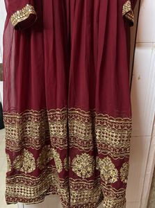Maroon Anarkali Dress with Gold Details