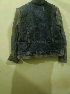 Denim Jacket with Knit Sleeves