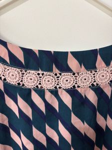 Patterned Blouse with Crochet Detail