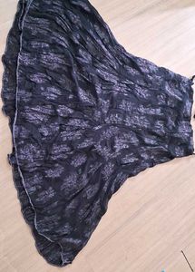 Black Silver Print Crinkle Skirt