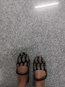 Embroidered Black Mules