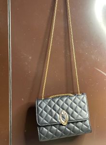 Black Sling Bag With Golden Chain