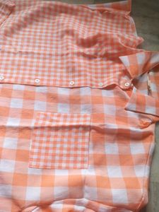 Peach Gingham Button-Down Shirt