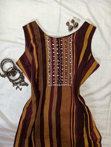 ₊˚⊹ ᰔStriped Mirror Work Kurta