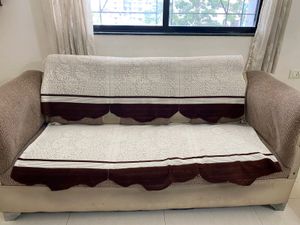 White And Brown Sofa Cover (For 3+2 Seater)