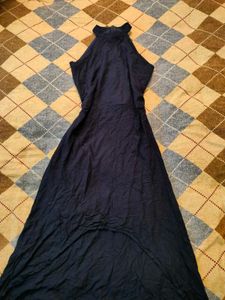 Navy High-Low Halter Dress