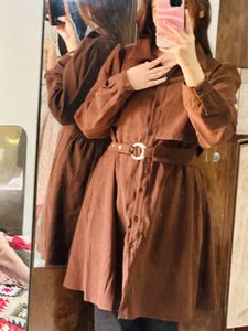 Brown Belted Shirt Dress