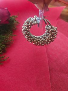 Silver Beaded Hoop Earrings