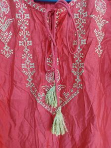 Beautiful CORAL kurta With Golden Thread Work