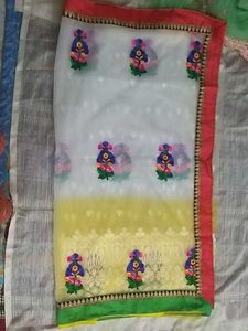 Floral Embroidered Organza Saree with Zari Border